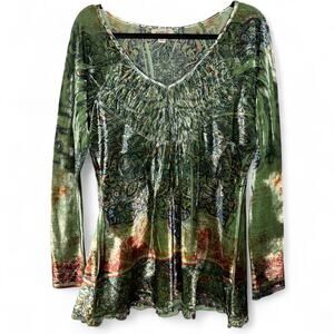 One World Velvet Burnout Boho Festival Top L Hippie Fairy Y2K Cottagecore